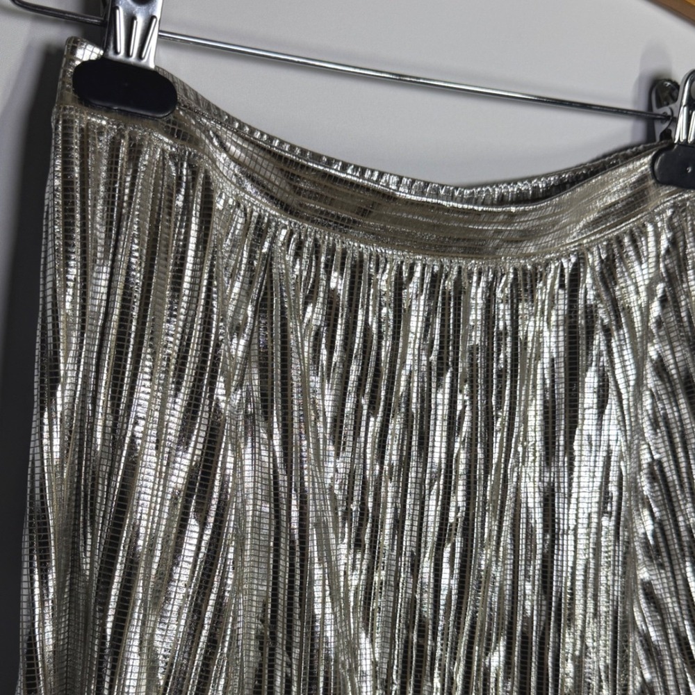 By Anthropologie Metallic Pleated Midi Skirt Silver XS OB2080543 Holiday Party - Picture 7 of 16